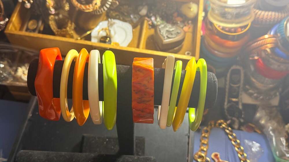 Vintage Multi-Color Geometric Plastic Bangle Bracelet Collection